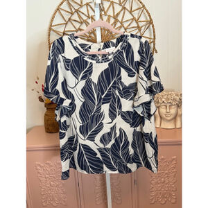 Women's Liz Claiborne Blouse XL‎ White Blue
